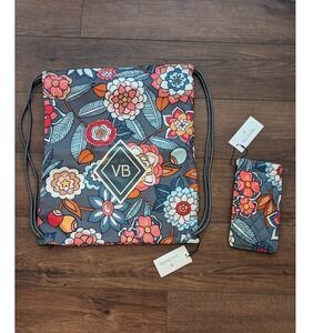 Vera Bradley Drawstring‎ Backpack & Sunglass Case Set Tropical Evening Print NWT